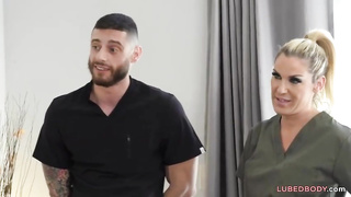 Smallish blondie is about to have a ffm three-way with neighbors, in the middle of the day