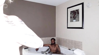 Tattooed ash-blonde damsel is having hook-up with a black dude instead of having a loosening tub