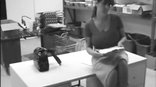 Buxom female is wanking in front of a covert camera and bellowing from elation while spunking