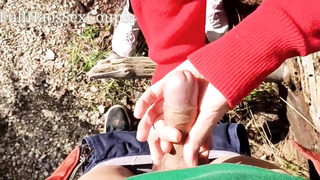 Jiggish brown-haired gave a hand-job to a naughty man and made him pour out from sensation