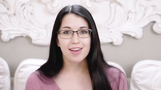 Fantastic black-haired with glasses and diminutive cupcakes is jerking on the bed and groaning while jizzing