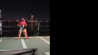 Black stud is boinking a sex-positive dark haired, Princess Rogue in a public place, all night long