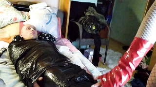 Domme Katrix restrain bondage her gimp and torments his pipe