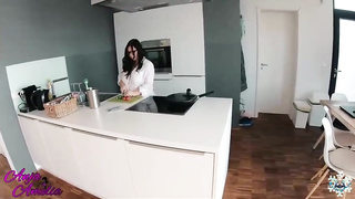 Blue- saw dark haired with a immense, lush donk is getting porked stiff, in the kitchen