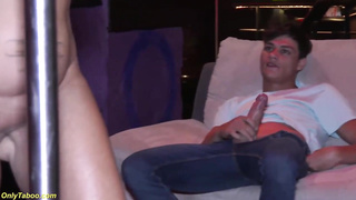 Chesty light-haired pillar dancer is having super-fucking-hot hookup with one of her dedicated admirers, on the couch