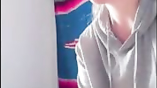 Dark-Haired with glasses is being a highly mischievous dame in front of a covert camera