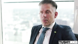 Crimson haired doll, Lauren is getting tucked wth 2 rock rock-hard pricks and luving it