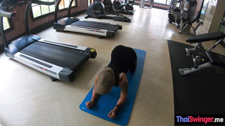 Diminutive Chinese nubile bi-atch smashed in little snatch after exercise and man sausage deep-throating