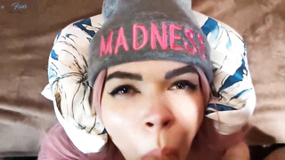 Jiggish dame is anxiously deepthroating a rock rigid manmeat while getting down on all fours on the floor, in POINT OF VIEW