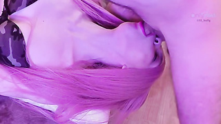 Mischievous man enjoys the way his fresh gf is inhaling his lollipop to satiate him