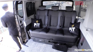 Platinum-Blonde doll is getting pummeled from behind, on the back seat and wailing while spunking