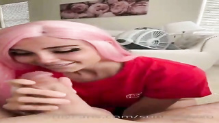 Pinkish haired stunner is providing a deep oral to a man she loves more than her counterpart