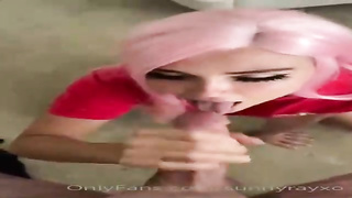 Pinkish haired stunner is providing a deep oral to a man she loves more than her counterpart