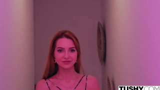 Slender red-haired with petite milk cans, Tiny Dragon is having rectal fuck-a-thon in the middle of the day