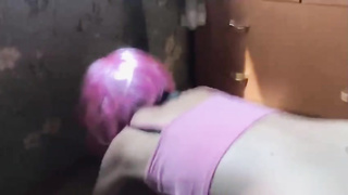 Russian lady is dressed in softcore, black tights while getting humped in front of the camera