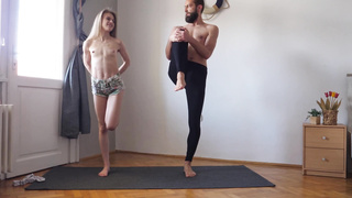 Exercise yoga workout together for the first-ever time