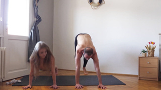 Exercise yoga workout together for the first-ever time