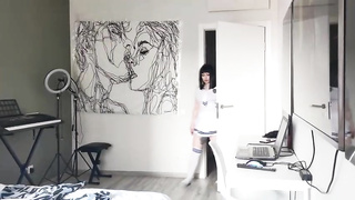 Playful student with pierced nips is inhaling her fresh fucky-fucky fucktoy before fapping with it