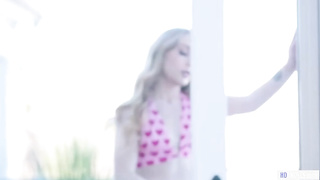 Crimson haired honey is energetically making love with her platinum-blonde gf, while alone at home