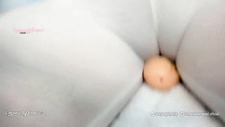 Moist T-t-shirt and yoga trousers with a sumptuous XXL arse and giant breasts latina polishing her slit on her plaything