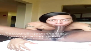 Bitchy Ebony dark haired is providing a grubby blow-job to a black fellow she has recently encountered