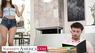 Super-Fucking-Hot dark haired, Mae Milano is boinking a great buddy on the sofa and loving it a bunch