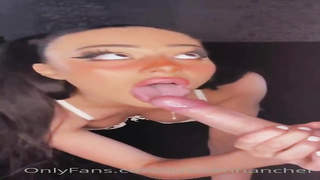 Marvelous dark haired is reddening a bit while deep-throating her paramour's cock and licking super-fucking-hot jizm