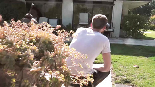 Glamorous blondie is pounding a man she has recently encountered, in the middle of the day