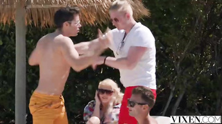 Smoking red-hot towheaded lifeguard, Allie is having casual hump on the sunbed, with a luxurious stranger