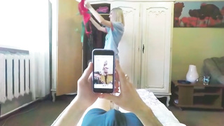 Scarcely 18 blond with immense fun bags is rubbin' her hottest buddy's pecker to make him jism