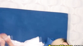 Monstrous boobed light-haired is massaging her cooch on live web cam, because it arouses her a bunch