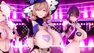 Huge-Boobed Manga Porn honeys are posing and taunting on the stage, in front of many people