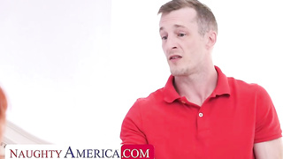 Crimson haired cougar with XXL cupcakes, Arietta Adams is shrieking while railing a rock hard bone