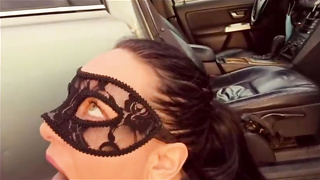 Epic cougar with a black, lacy mask is always in the mood to inhale stiff peckers