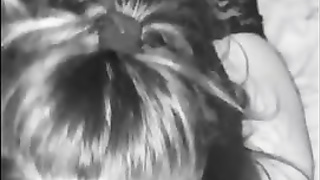 Lush cougar with good-sized breasts is fondling her wetting humid poon, before blowing meatpipe like a professional