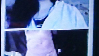 Dark haired College girl delightedly shocked, then 2 teens also