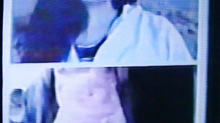 Dark haired College girl delightedly shocked, then 2 teens also