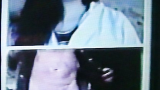 Dark haired College girl delightedly shocked, then 2 teens also