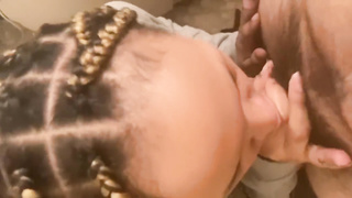 Blasian leaned over douche submerge while roomies in other guest room