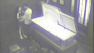 Insane black-haired was caught deep throating a rock stiff fuck-stick and having fuckfest in the coffin