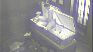 Insane black-haired was caught deep throating a rock stiff fuck-stick and having fuckfest in the coffin
