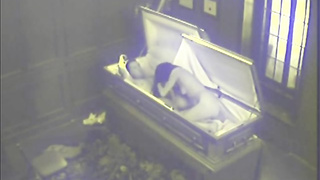 Insane black-haired was caught deep throating a rock stiff fuck-stick and having fuckfest in the coffin