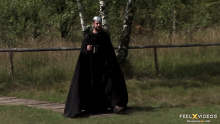 Outdoor cooter have fun with two light-haired girl-on-girl teenies