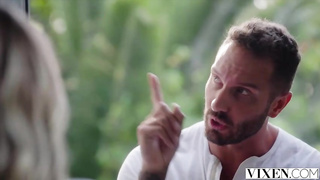 Eliza and Lily are having a casual, ffm threeway with a fresh pal, in his guest room