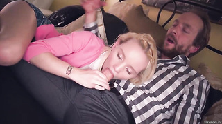 Pretty blond nubile is holding her gams hoisted high while getting meticulously munched and ravaged