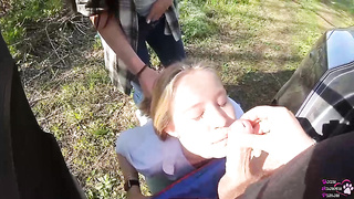 Insane brown-haired is witnessing a random dame deep-throating her beau's schlong and getting a facial cumshot popshot