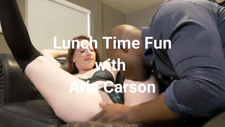 Crimson haired damsel, Aria Carson is getting pulverized after lunch in a motel guest room and luving it