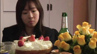 Chinese sweetie in college uniform gets poked on her back and her funbags strewn with jizm