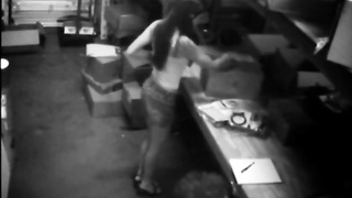 Mischievous duo is having bang-out not knowing about a security camera in the storage apartment