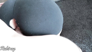 Cowgirl internal ejaculation in torn yoga cutoffs - jizm in fuckbox